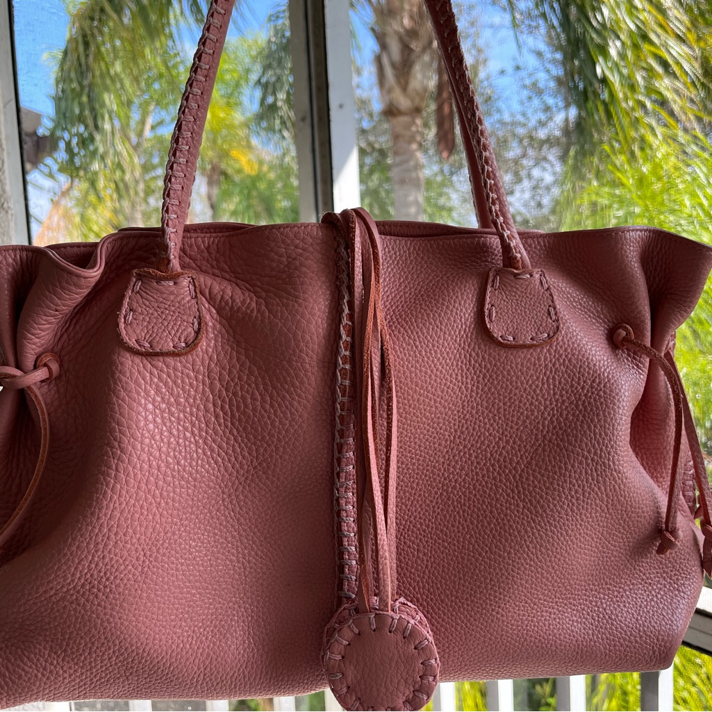 Fatto A Memo By Carlos Falchi Pink Vegan Leather Hand Bag